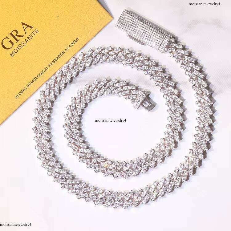 RTS Fine Jewelry 10mm Wide Single Row VVS Moissanite Dia Iced Out Cuban Link Chain Necklace
