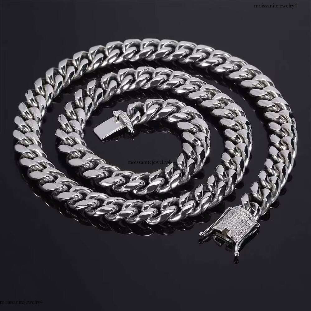 Wholesale 12mm Stainless Steel Cuban Link Chain with Gold Plated Dia Clasp Hip Hop Style Gift Necklace