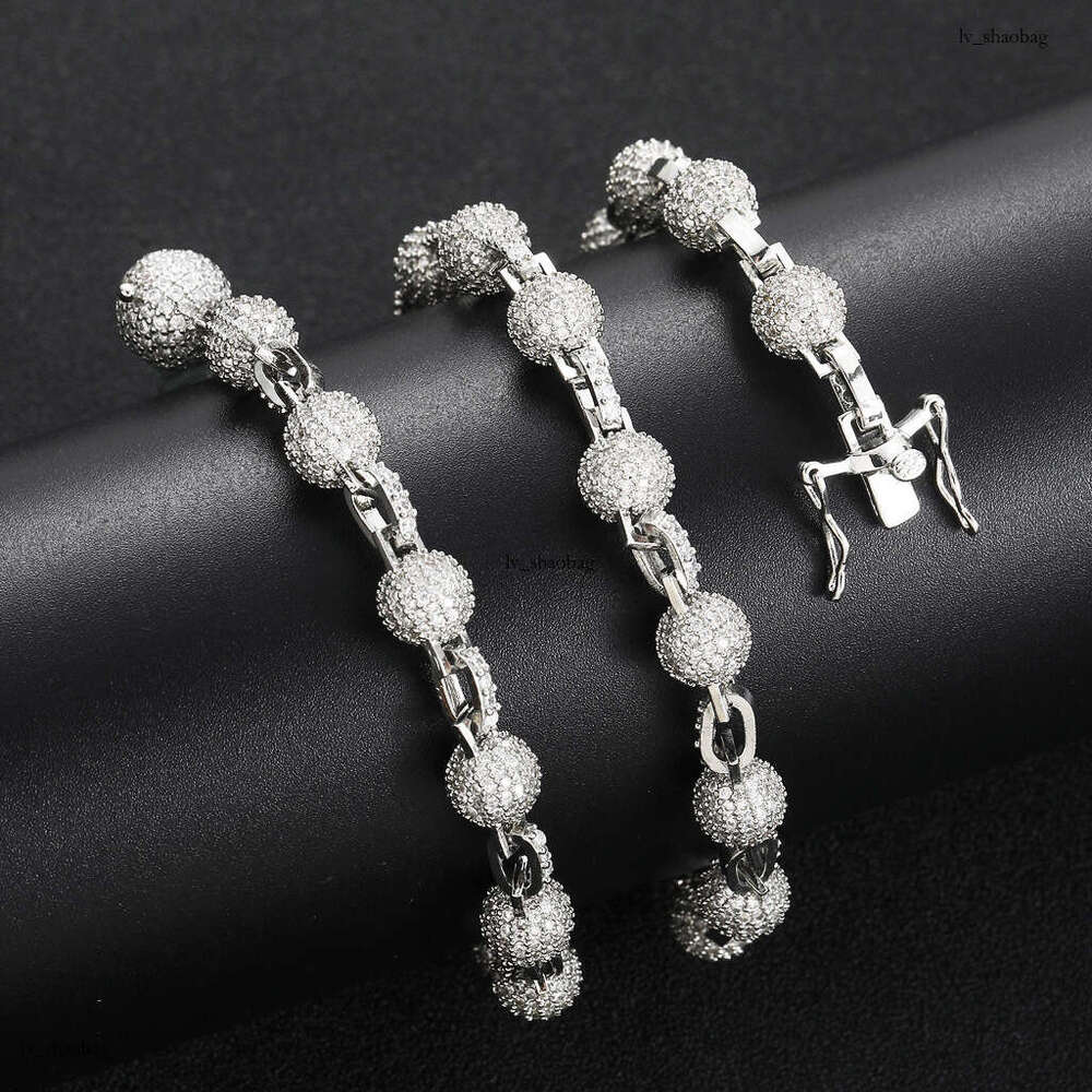 Necklace 8mm Round Bead Personality Trendy Unisex Clavicle Chain Street Full Moissanite chain Hip Hop Accessories