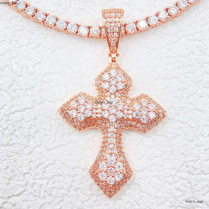 Personalized Full Sterling Silver Inlaid Moissanite chain Cross Hip Hop Jewelry Unisex Necklace Pendant