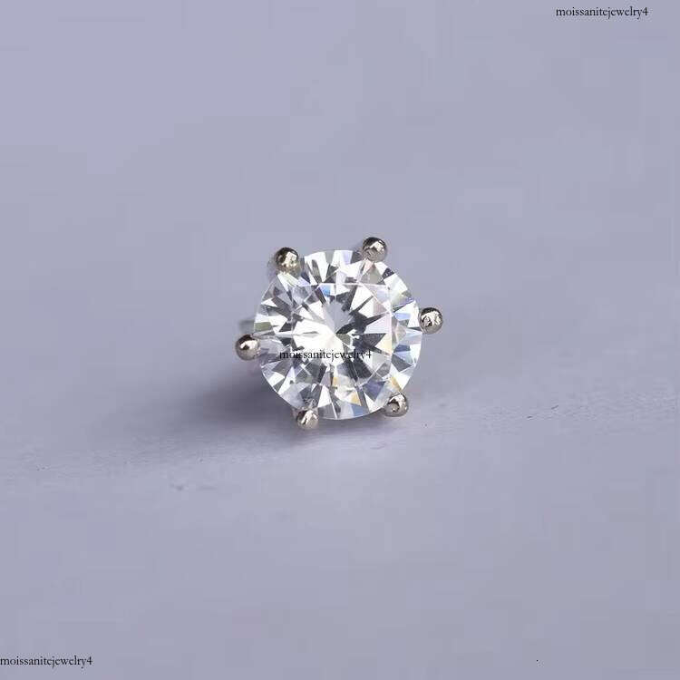 Classic Style Solid Sier Round Brilliant Moissanite Dia Stud Earrings for Men Women Jewelry