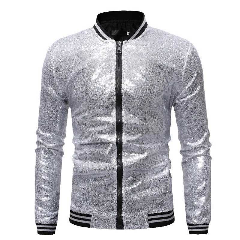 Multi Colors Mens Loose Sequin Decoration Dance Jacket with Zipper Cardigan Jacket Casual Streetwear Jacket W250809
