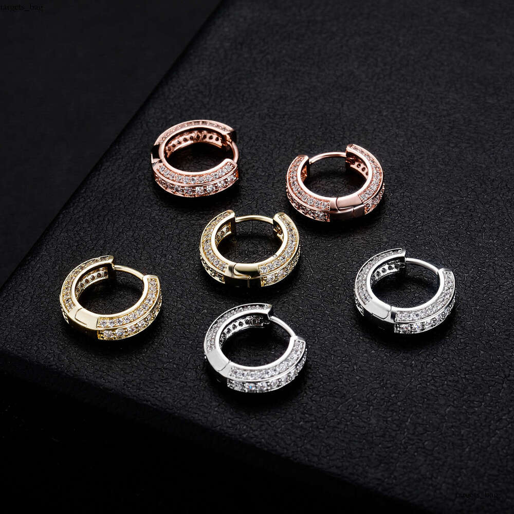 Hip Hop Three Row Zircon Round Unisex Personality Simple Stud Earrings Jewelry