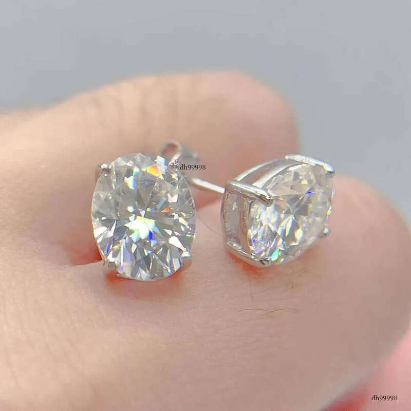 Moissanite Dia Sier Hip Hop Fashion Ear Studs Oval Shape Lab Dias Screw Back Earrings for Men Women