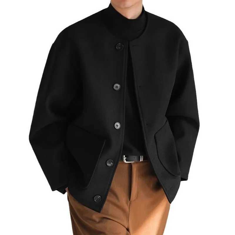 Double-Sided Casual Jacket Design-Sense Collarless Loose Fitted Wool Coat XJ250809