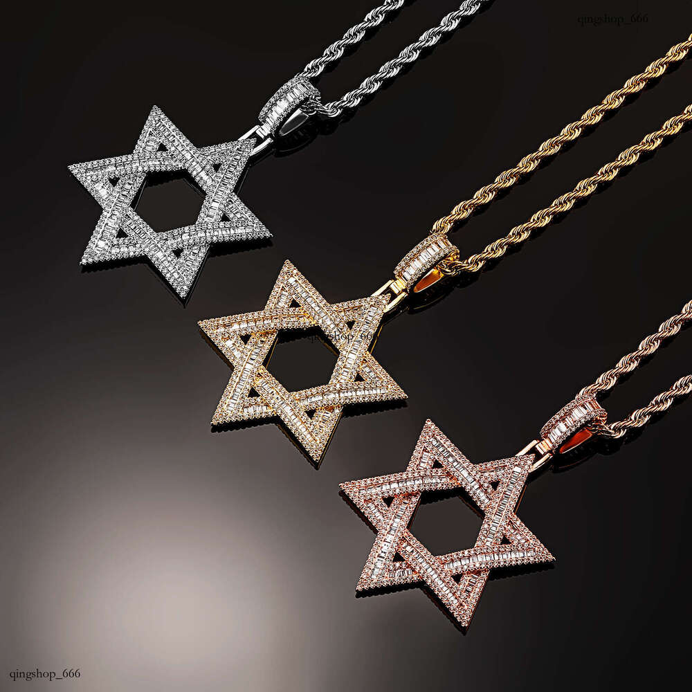 Ti Square Moissanite chain Hexagram Starry Sky Star of David Unisex Versatile Necklace Pendant