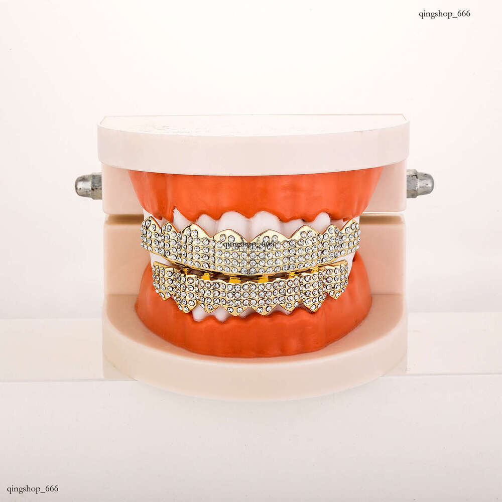 High-Quality Real Plated Gold Set Eight Full Dia Hip-Hop Teeth Grillz