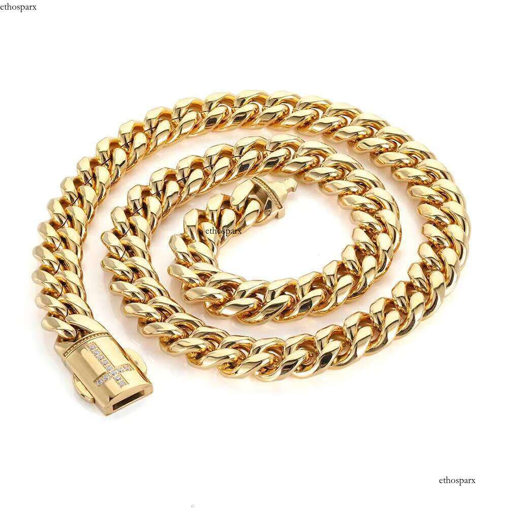 NUOYA 12mm Iced Clasp Sier Miami Stainless Steel Cuban Link Chain Jewelry Necklace