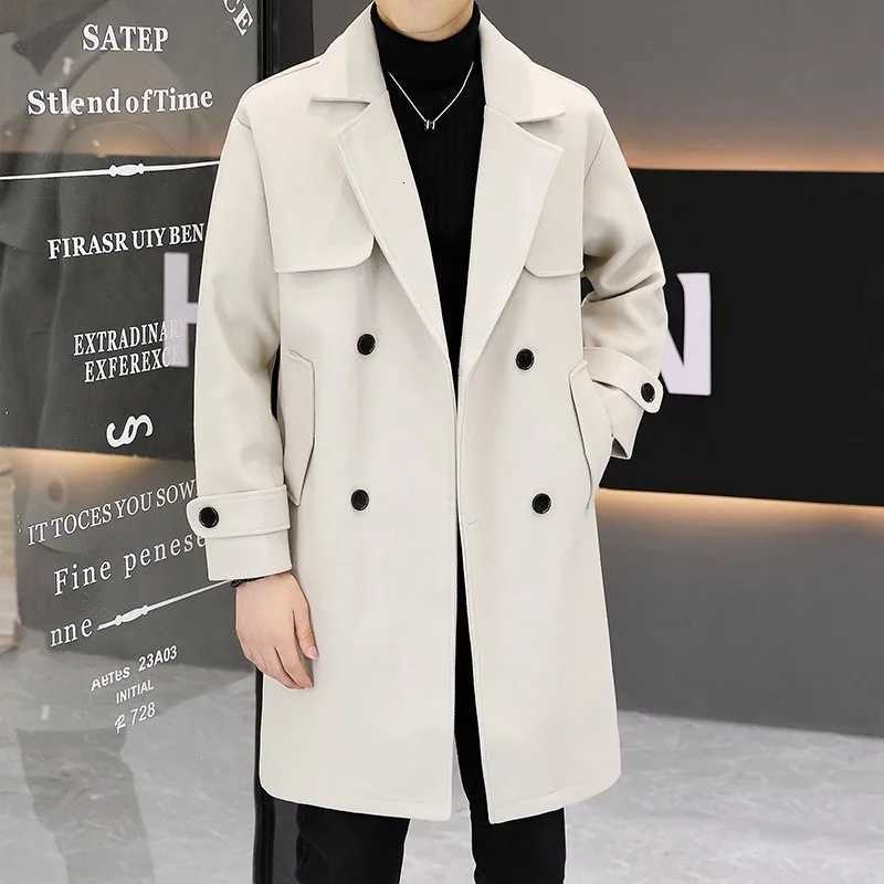 2024 Korean Fashion Winter Long Jacket Trench Coat Wool Coat Mens Harajuku Vintage Black Luxury Casual Windbreakers 5XL XJ250809