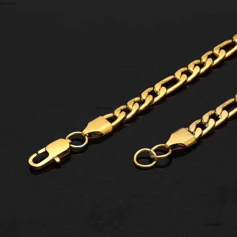 Nuoya Unisex Gold Plated Cuban Link Necklace 3/4/5/6mm Stainless Steel Hip Hop Jewelry 3-to-1 Figaro Chain for Parties