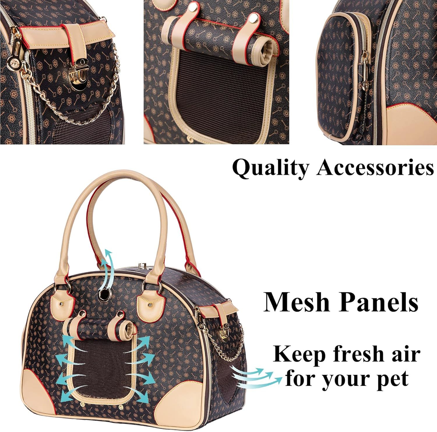 Luxury Pet Carrier Cat Carrier Bag Puppy Small Dog Carrier Waterproof PU Leather Carrying Handbag with Breathable Mesh for Outdoor Travel Walking Hiki
