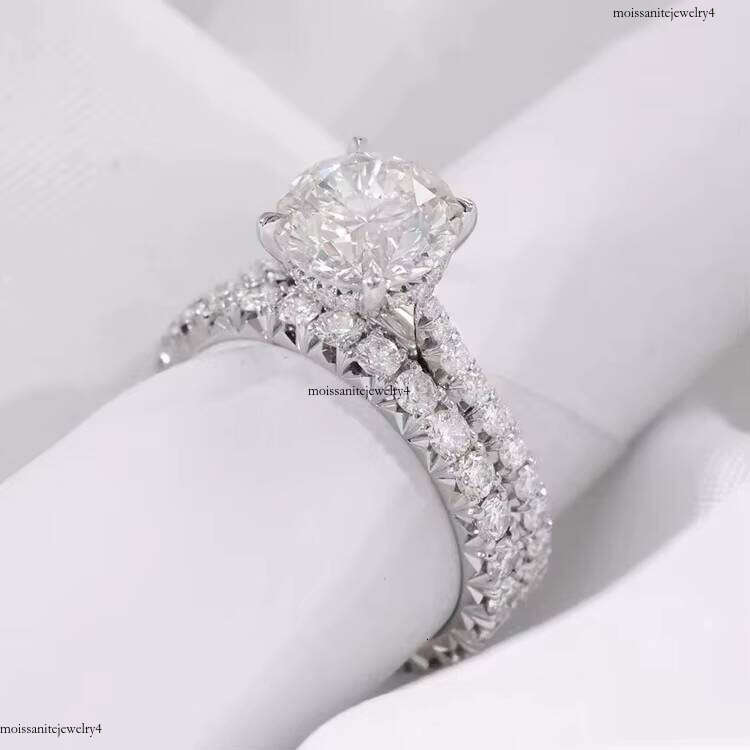 Customized 2CT Round Moissanite Dia Hidden Halo 14K White Gold Wedding Rings and Bands Jewelry Set