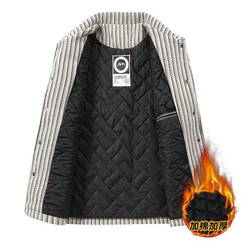 Classic Vertical Stripes Woolen Jacket Mens Winter Straight Casual Business Trench Coat Social Overcoat Streetwear Men ClothingXJ250809