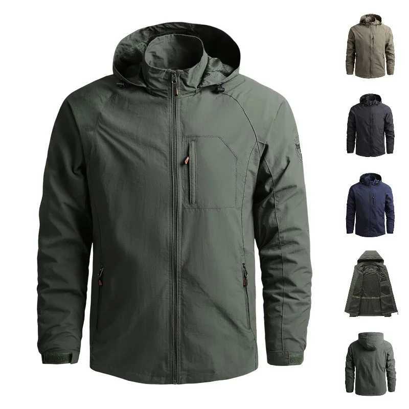 New Thin Windbreaker Men Tactical Jacket Waterproof Outdoor Hooded Coat Sports Military Cargo Jackets for Climbing Hiking Outerwear W250809