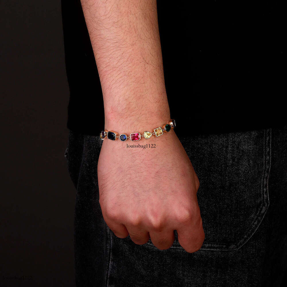 Vintage Bracelet with Irregular Shaped Colorful Dias, Handmade Paved Zircon Fashion Jewelry