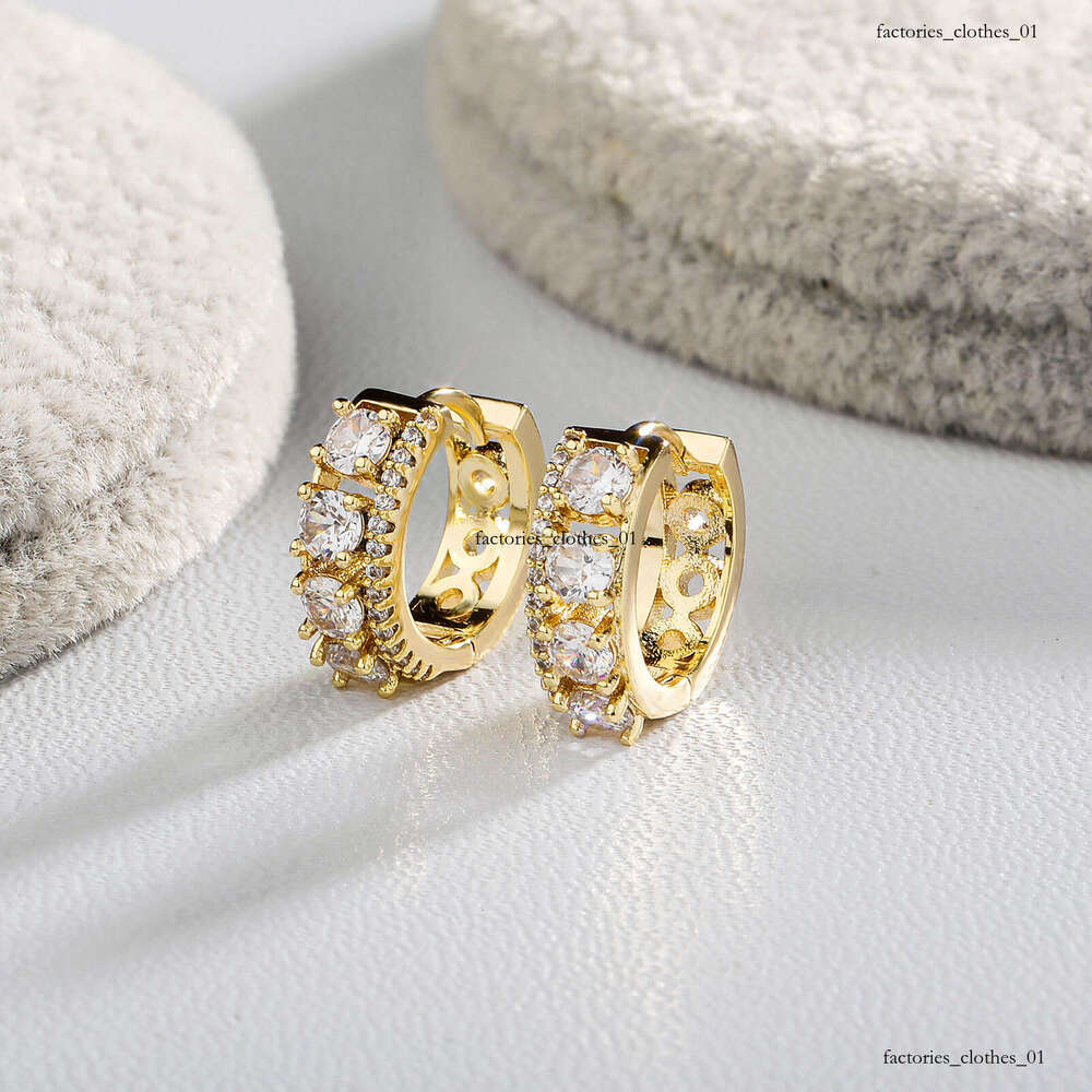 Hip-Hop Sterling Silver Zircon for Women Three-Row Versatile Earrings Personality Trendy Ear Jewelry