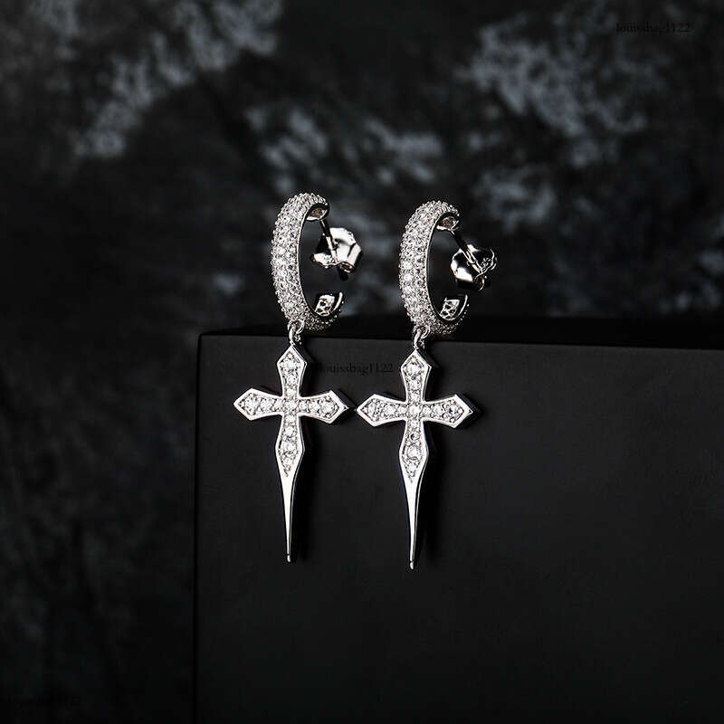 INS Hip-Hop Cross Zircon Full Hoop Studs Unisex Personality Fashion Trendy Earrings Jewelry
