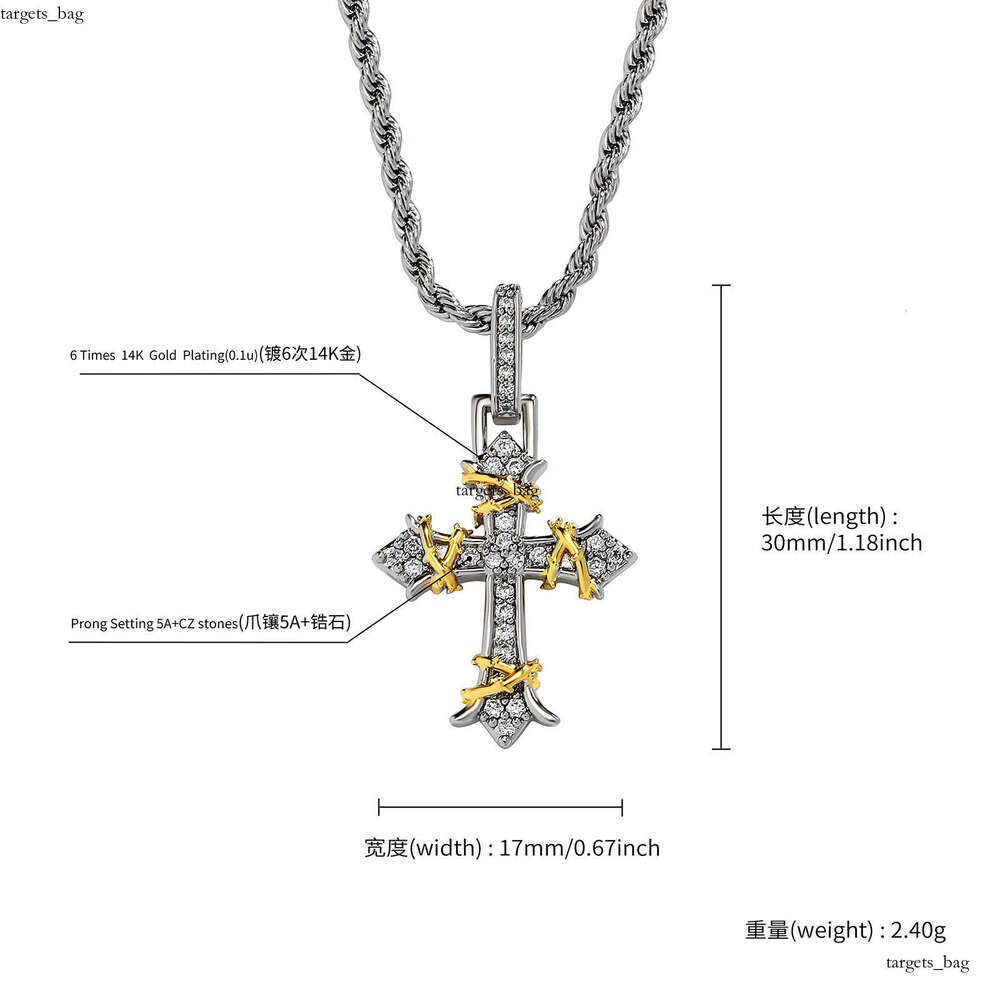Hot Selling Full Dia Cross Pendant Necklace for Women and Men, Trendy Double Thorn Detachable Couple Pendant, Light