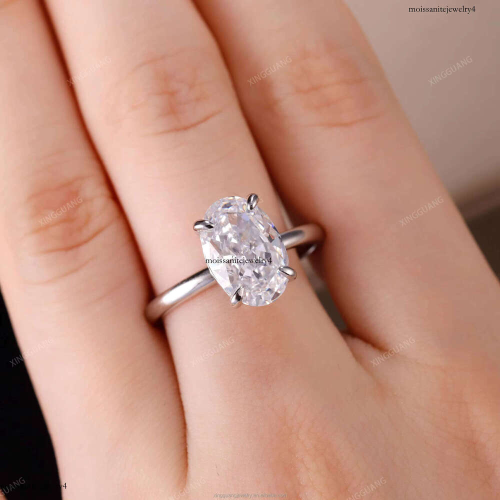 XG Women 2CT Oval Cut Moissanite Fine Rings Real Sier Plated Gold Custom Lab Dia Jewelry