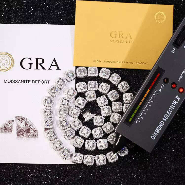 New Design Jewelry 8mm 10mm 12mm Wide Solid Sier D/VVS Moissanite GRA Certificate Tennis Link Chain for Mans Necklace
