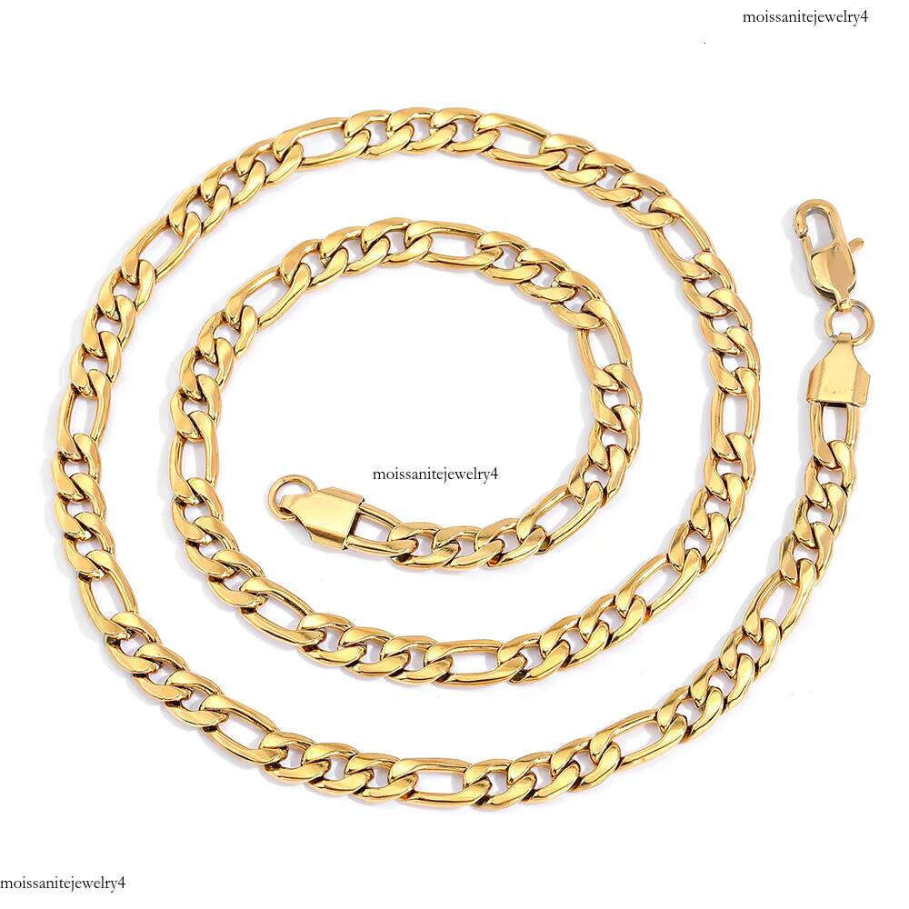 Nuoya Unisex Gold Plated Cuban Link Necklace 3/4/5/6mm Stainless Steel Hip Hop Jewelry 3-to-1 Figaro Chain for Parties