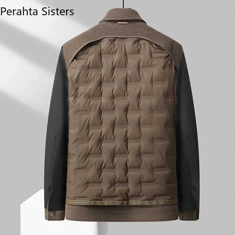 Brand Top Quality 70% Wool Jacket Mens Autumn Winter Business Lapel Zipper 90% Down Liner Double-sided Woolen JacketsXJ250809