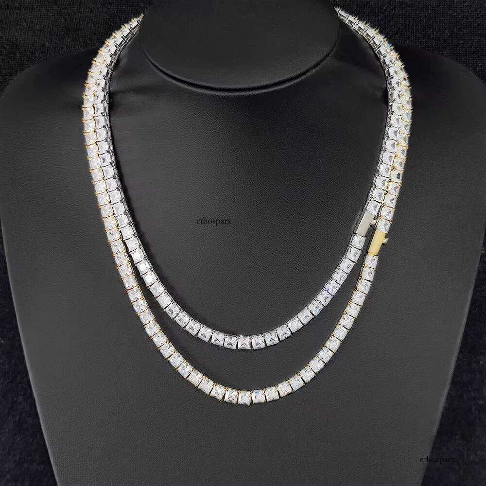 Fine Jewelry Hip Hop Style Women's 5mm Gold Plated Brass Shiny Square Zircon Tennis Chain Necklace Gifts