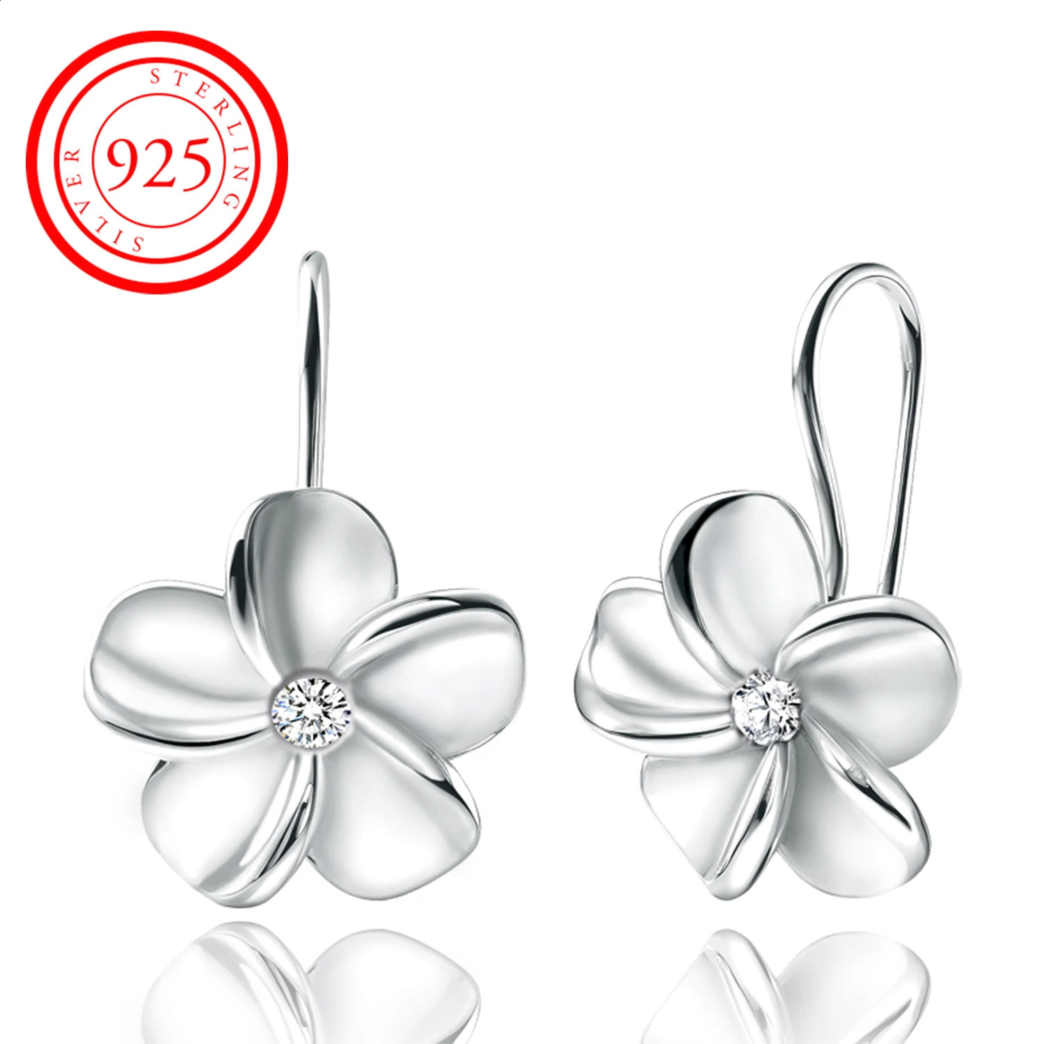 S925 Sterling Silver Flower Hook Earrings with Zircon 18K Plated Trendy Vacation Jewelry for Women 250805