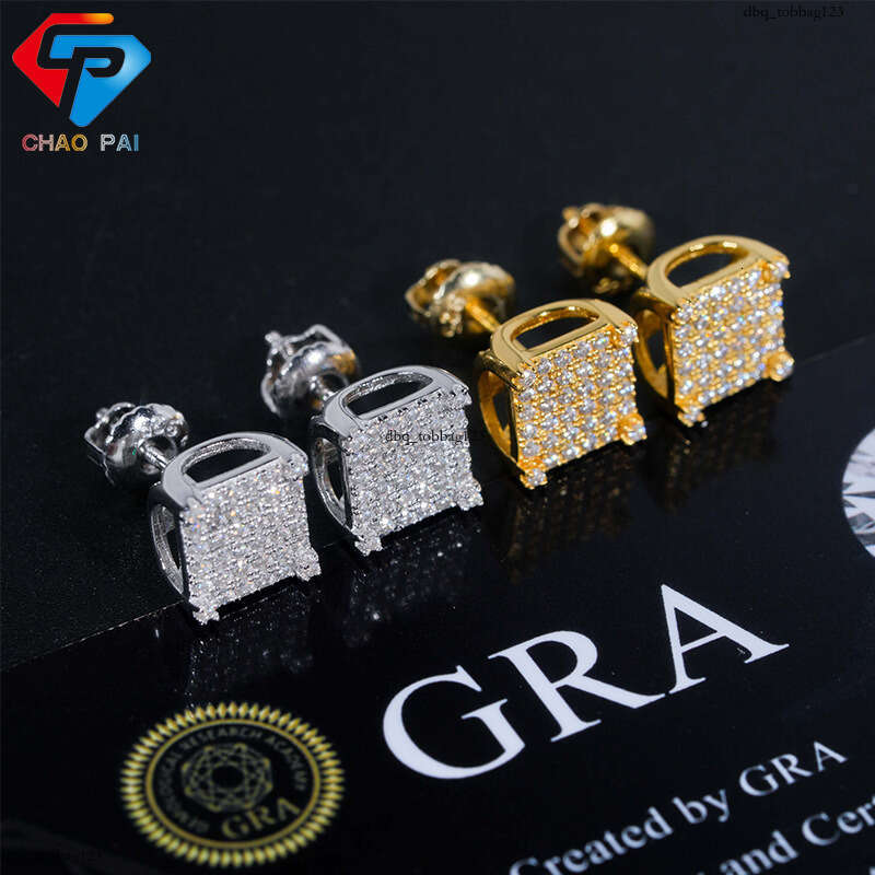 ICED OUT New Sier Inlaid Moissanite Earrings Hip Hop Ear Jewelry
