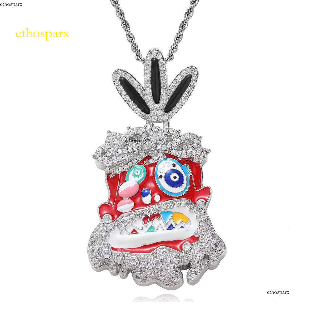 High Quality Micro Setting Dia White Gold Custom Colorful Enamel Dripping Oil Cartoon Pendant Hip Hop Rapper Jewelry