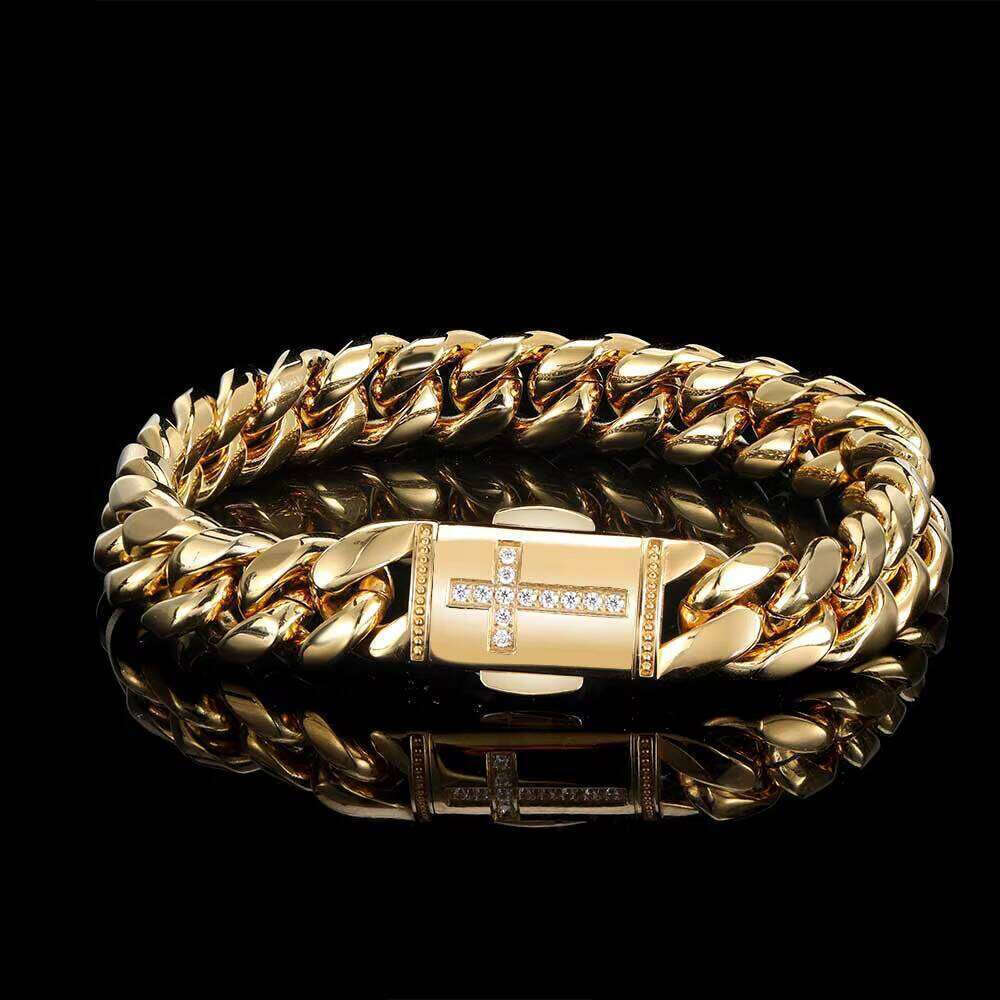 Stainless Steel Men Cuban Link Bracelets Hip Hop Sier Dia Cross Bracelet