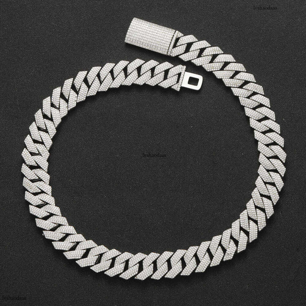 Meisa New 18MM Four-Row Moissanite chain Dia Cuban Personality Trend Necklace Men's Micro-Inlaid Hip-Hop Chain