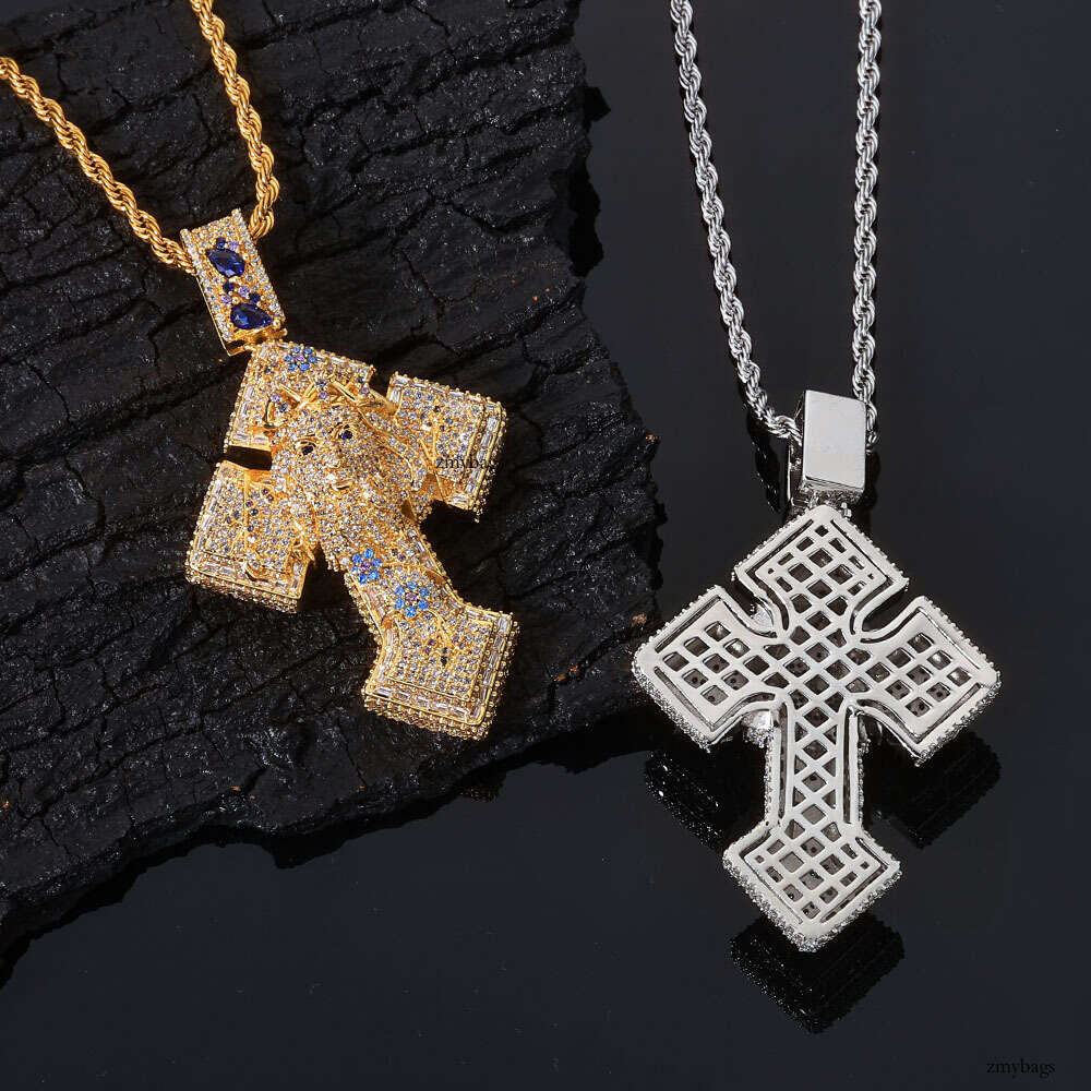 Colorful Head Cross Pendant Full Dia Hip-Hop Jewelry Creative Men's Necklace