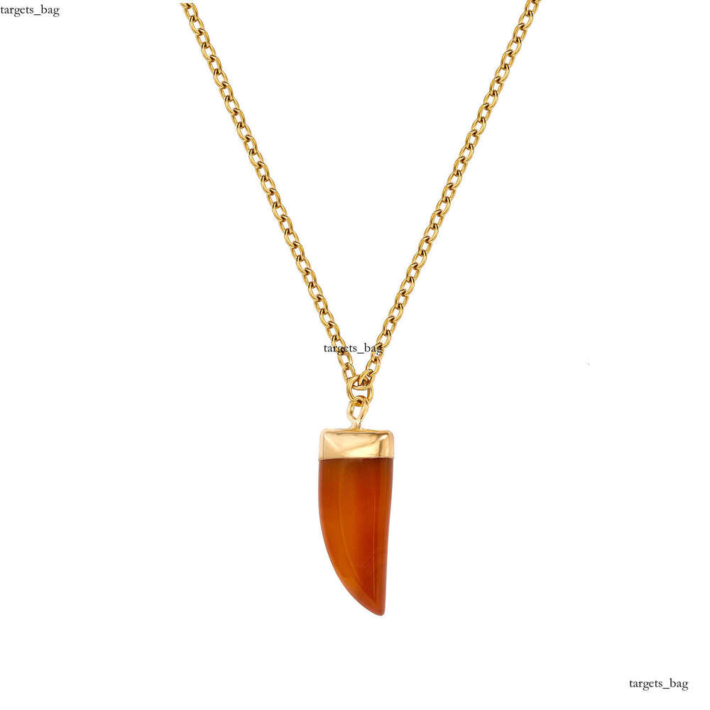 Agate Moon Natural Wolf Tooth Pendant Crystal Raw Stone Necklace