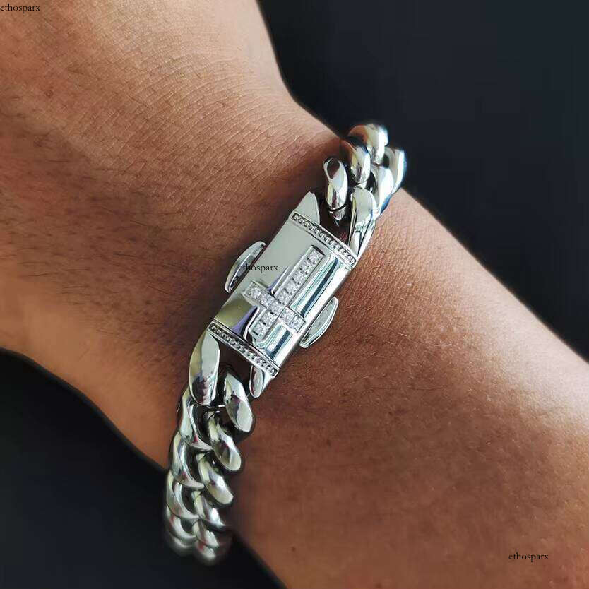 Stainless Steel Men Cuban Link Bracelets Hip Hop Sier Dia Cross Bracelet