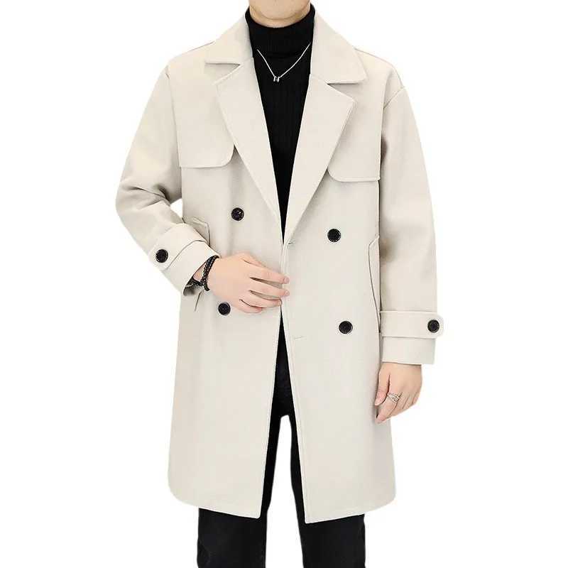 2024 Korean Fashion Winter Long Jacket Trench Coat Wool Coat Mens Harajuku Vintage Black Luxury Casual Windbreakers 5XL XJ250809