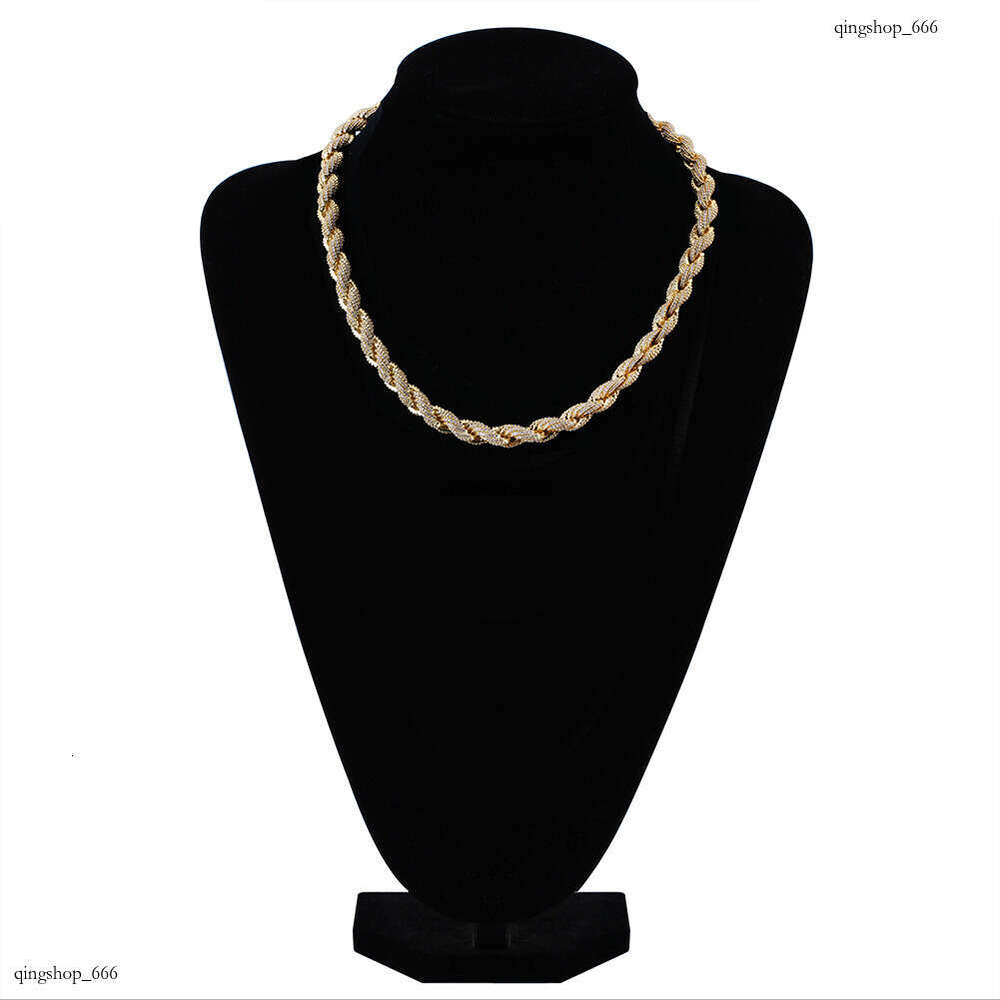 Hip Hop Sterling Silver Inlaid Dia 8mm Gold Color Twist Personality Fashion Exaggerated Lobster Clasp Men's Necklace