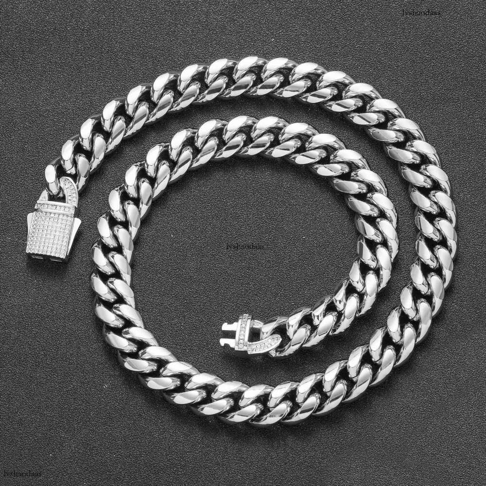 6mm-14mm Stainless Cuban Chain Titanium Steel Micro Paved Moissanite chain Spring Clasp Trendy Hip Hop Necklace