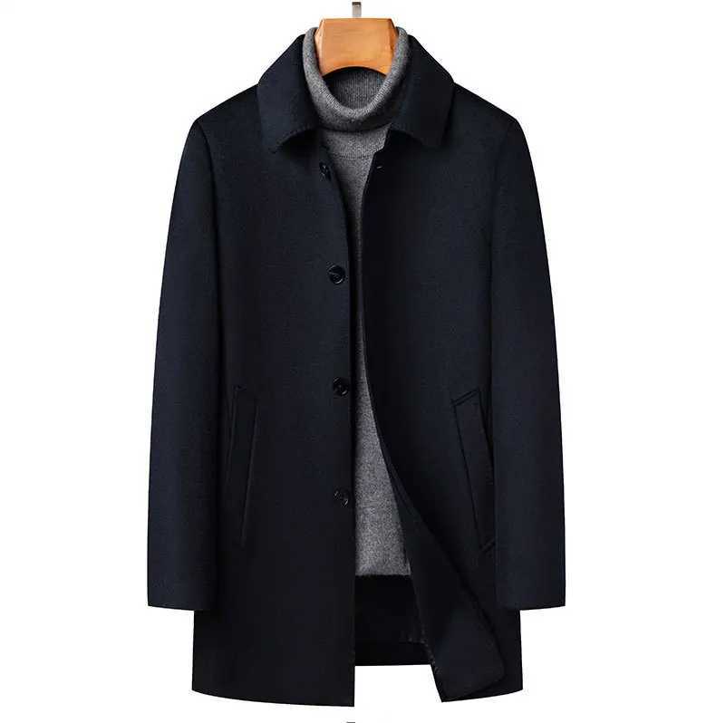 YR Best. Gift from husband. Luxury cashmere coat. Winter warm wool long coat. 85% Down liner. Mens Business casual jacketXJ250809