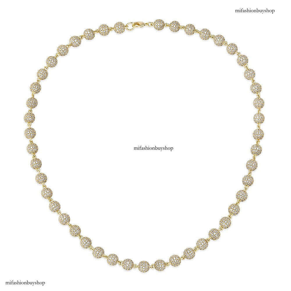INS Hot Style 8MM Round Bead Choker Necklace Full Dia Unisex Trendy Cuban Chain