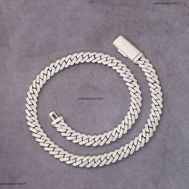 Hot Sale Style 12mm 2Row Solid Sier Iced Out Moissanite Dia Link Hiphop Chain Miami Cuban Chains Necklace