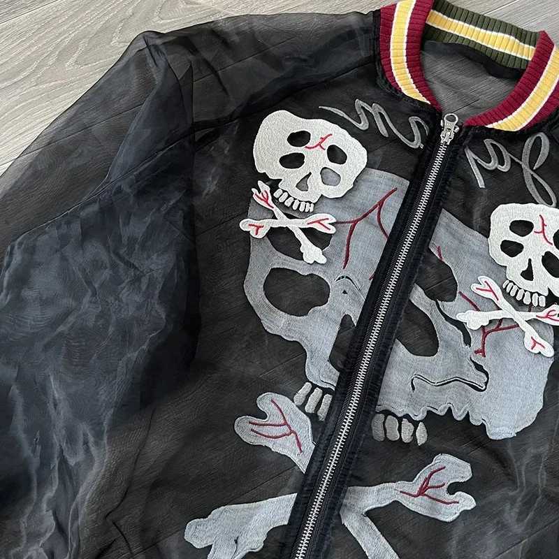 Hirata Sun Translucent Silk Skull Embroidery Sun Zipper Jacket W250809