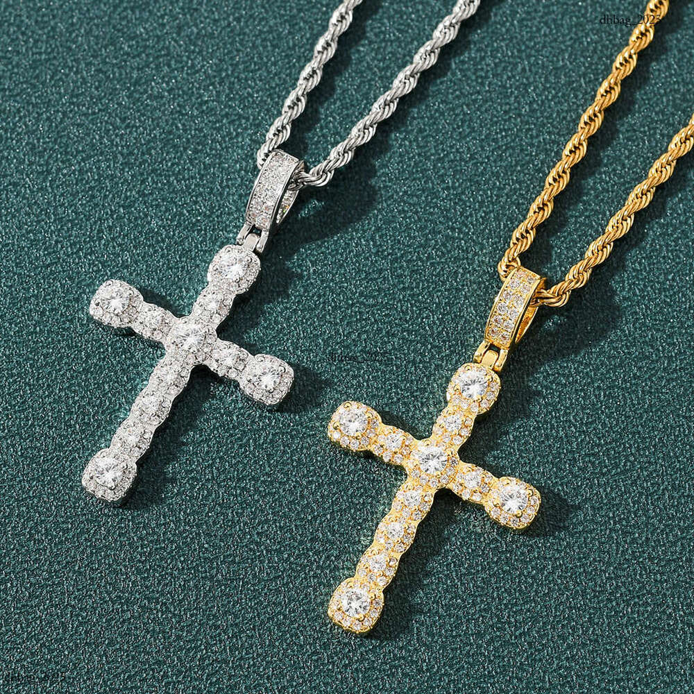 Necklace Ice Sugar Moissanite chain Cross Pendant Square Round Mixed Inlay Personality Trendy Unisex Hip-Hop Accessories