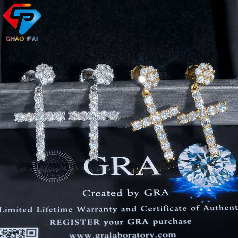 ICED OUT Hip-Hop Full Dia Cross for Men and Women, Personalized Moissanite Trendy Earrings