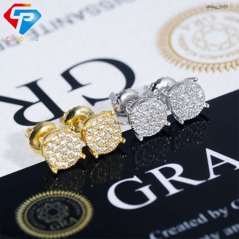 ICED OUT Hip Hop Sier Moissanite Hiphop Trendy Full Dia Electroplated Earrings