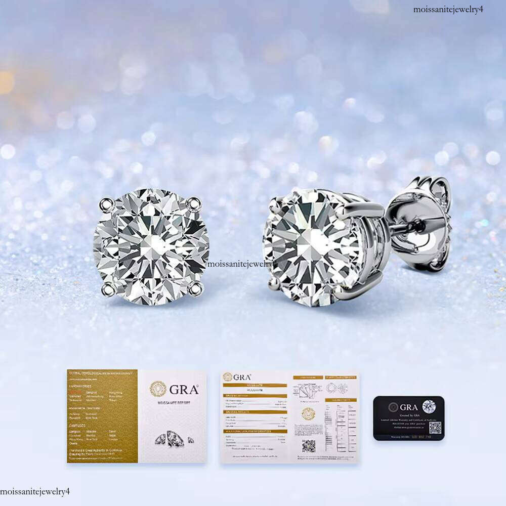 Nuoya Classic Design Six Claw Round Cut 0.5/1/2 Carat Moissanite Sterling Sier Dia Stud Earring for Women