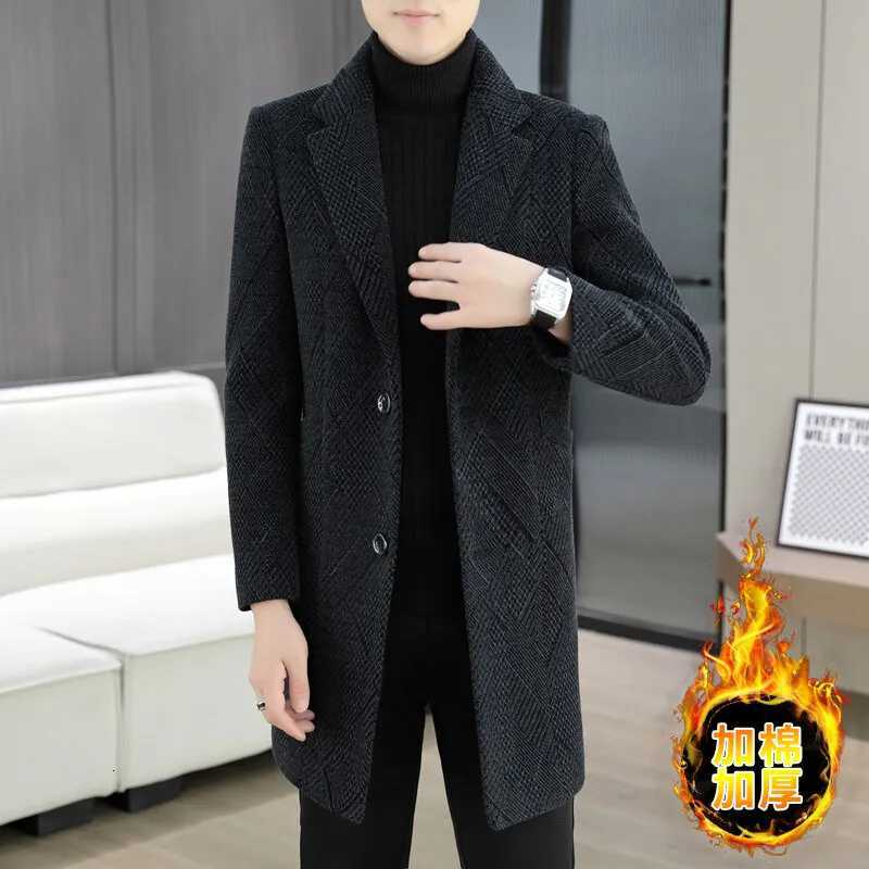 High-end Business Winter Mens Woolen Coat Suit Collar Mid-length Trench Coat Woolen Jacket Casual XJ250809