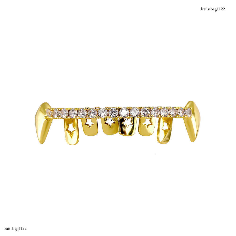 Real Gold Plated Hip-Hop Braces Full Zirconia Trendy Accessories Personality Sharp Teeth