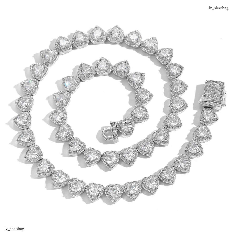Moissanite chain 10mm Heart Rock Candy Chain Spring Clasp Versatile Fashion Unisex Hip Hop Necklace