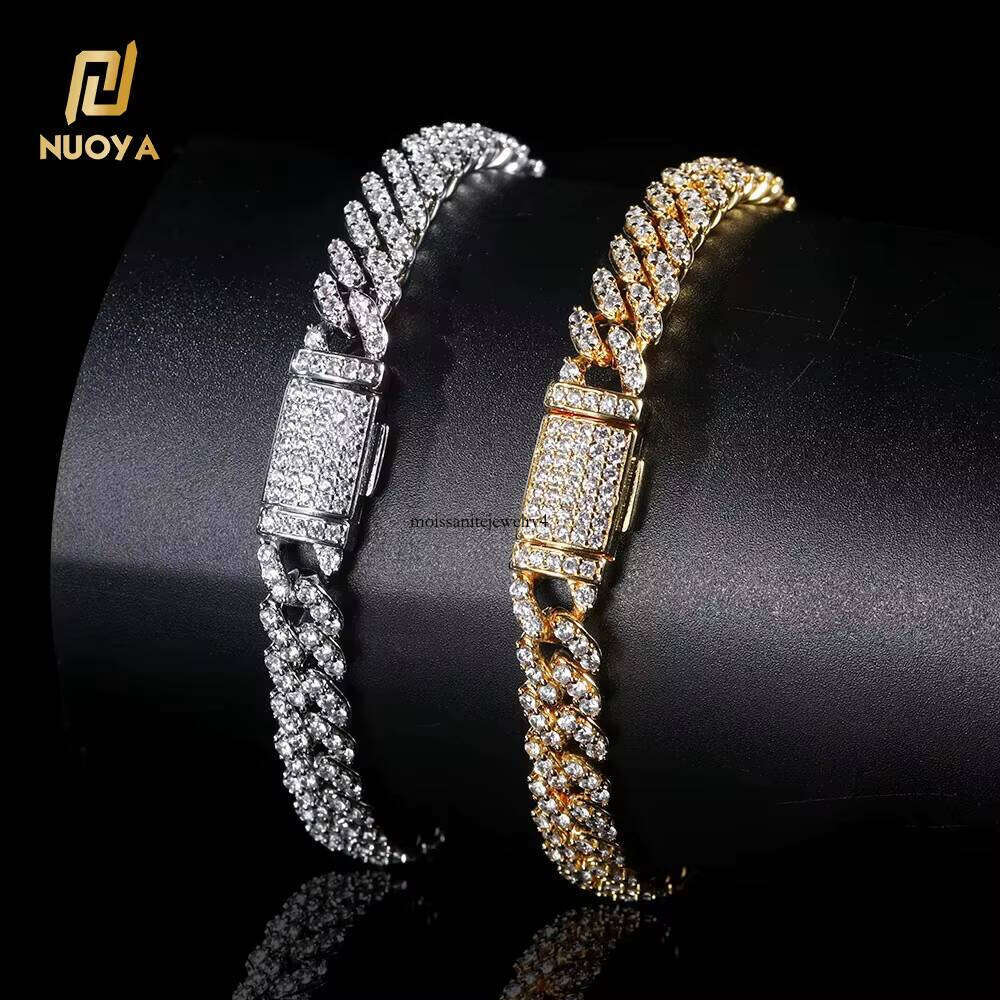 8mm Cuban Ice Out Hip Pulsera De Cadena Mujer Curb Hop Hand Chain Bracelet
